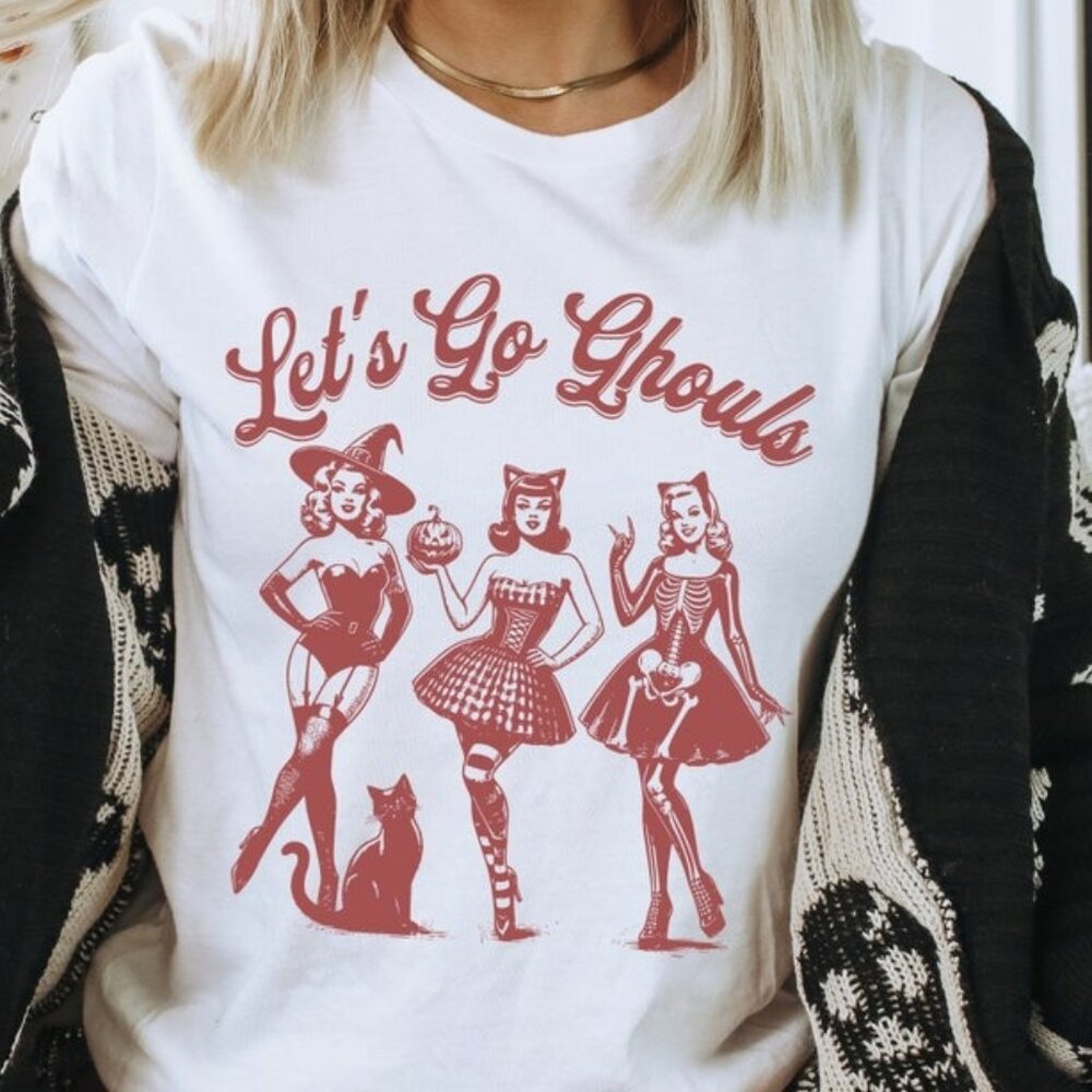 Lets Go Ghouls Vintage  Halloween Tshirt